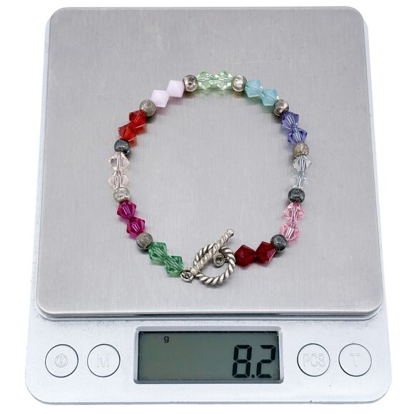 Estate Multi-Color Crystal Bead Toggle Bracelet 7" - Picture 5 of 6